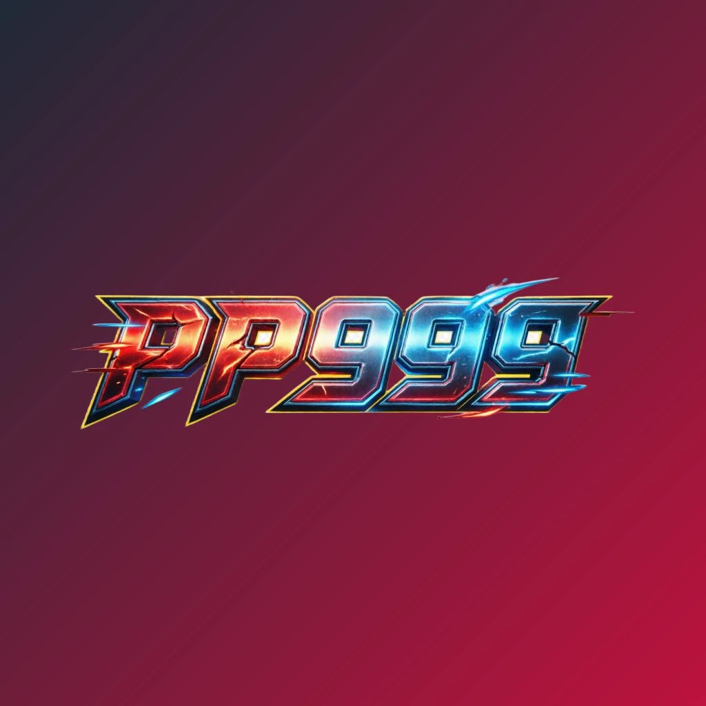 Bold 3D gaming logo with the text PP999 in energetic colors, featuring a modern esports-inspired horizontal rectangular wordmark design with a transparent background for PP999